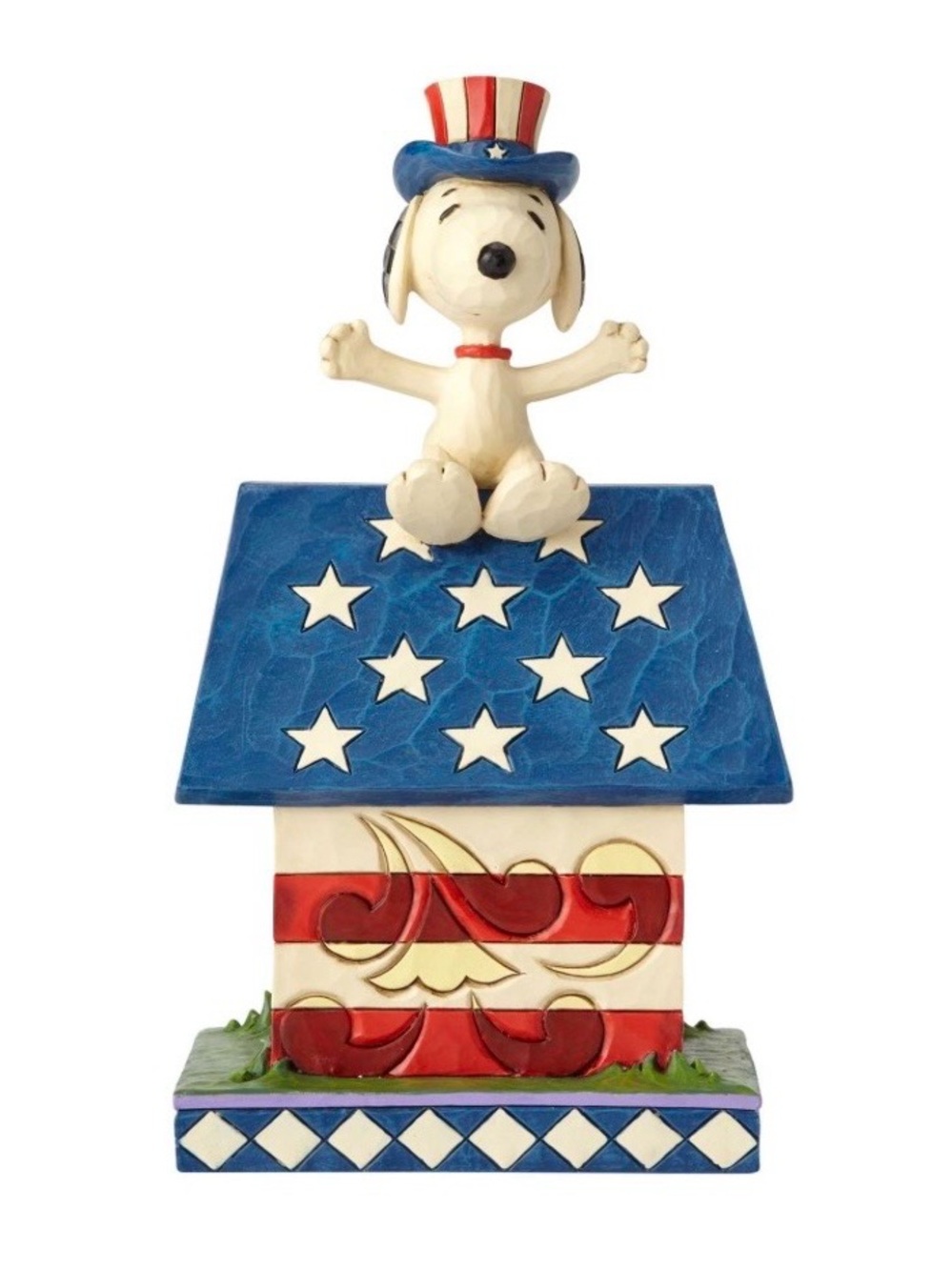 Patriotic Snoopy sitting on doghouse by Jim Shore